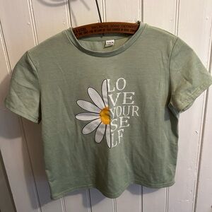 (3/$20) SHEIN girls 12 Green daisy love short sleeve graphic T-shirt